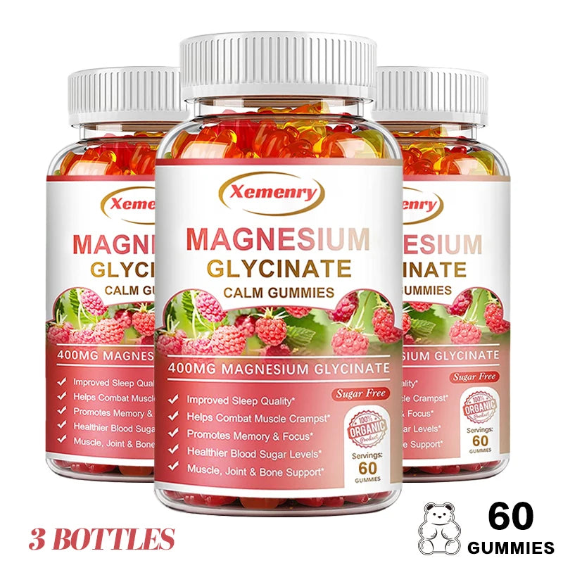 Magnesium Glycinate Gummies 400 Mg - 100 Vegetarian Gummies - Supports Muscle, Joint and Heart Health