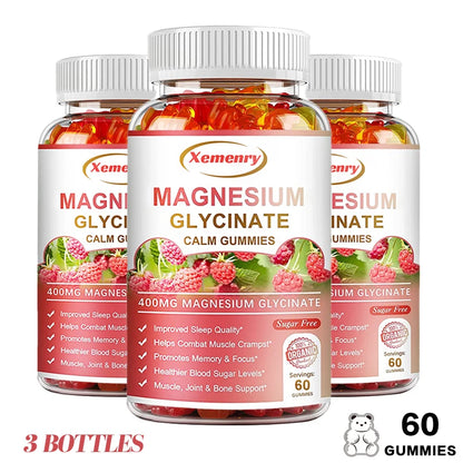 Magnesium Glycinate Gummies 400 Mg - 100 Vegetarian Gummies - Supports Muscle, Joint and Heart Health