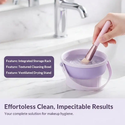 3-In-1 Foldable Silicone Makeup Brush Cleaner Mat & Drying Rack Lightweight Portable Cosmetic Brush Cleaner for Business Trips