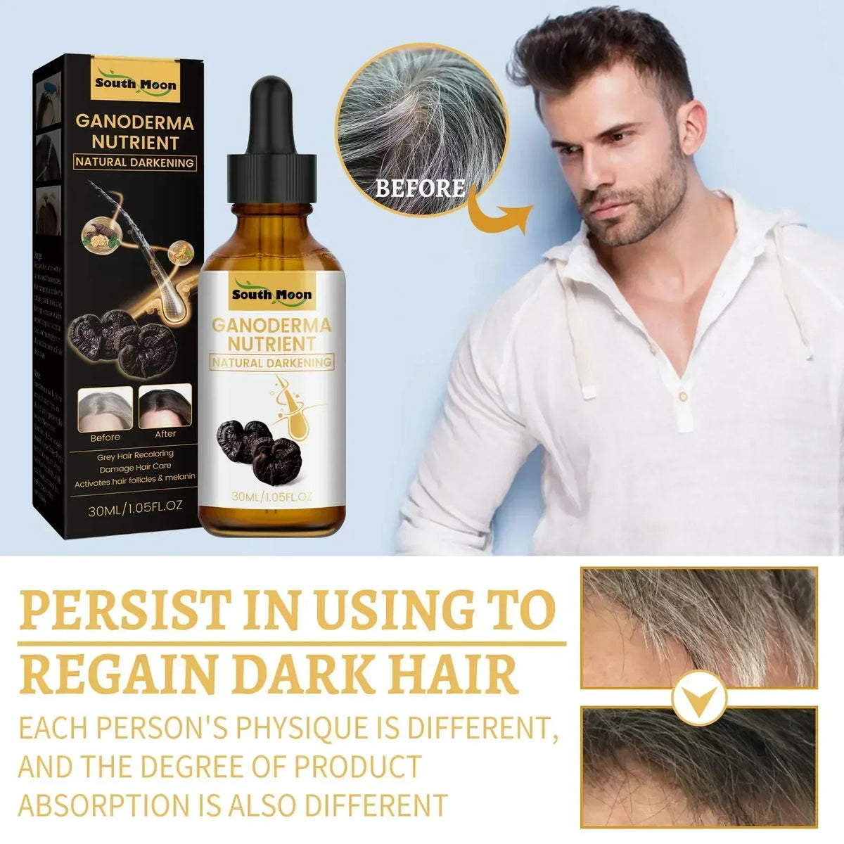 Gray White Hair Treatment Serum Liquid White To Black Natural Color Repair Nourish Product Anti Loss Hair Care Men Women