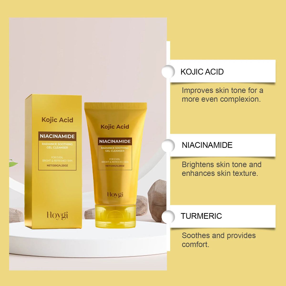 Kojic Acid & Niacinamide Face Wash Brightening Facial Cleanser for Dark Spots & Glowing Skin Evens Skin Tone Acne Scar Care