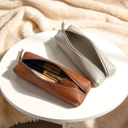 Travel Luxury PU Leather Engrave Name Cosmetic Bag Zipper Fashion Small Make Up Bag Business Pen Pouch Versatile Storage Bags