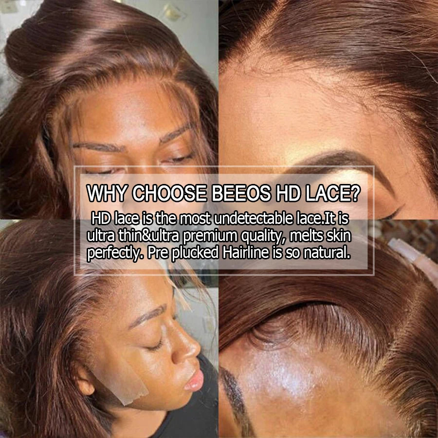 Layered Cut Bone Straight Chocolate Brown 13X6 HD Lace Full Frontal Wigs Human Hair Pre Plucked Colored Brazilian Hair For Women