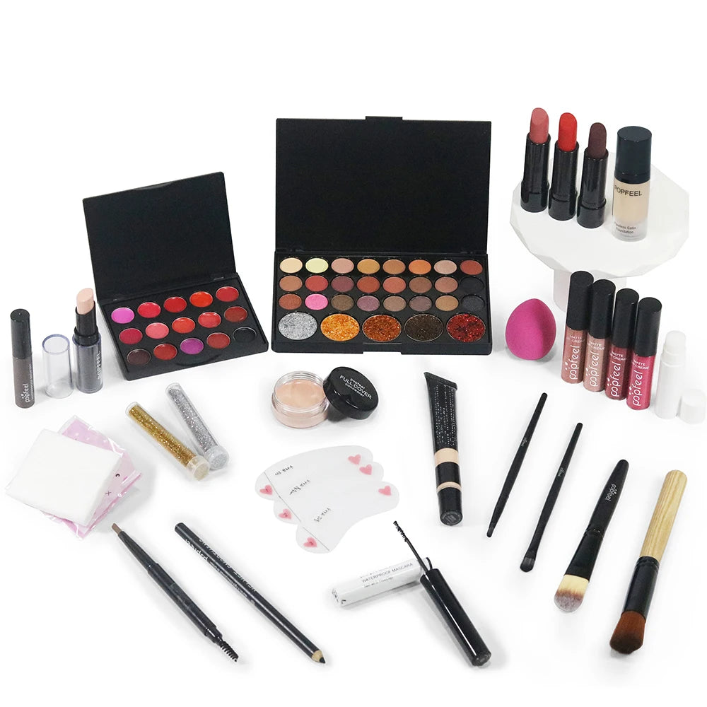 All in One Makeup Kit Full Makeup Kit Gift for Women Teen Girl Nude Eyeshadow Foundation Primer Brush Nude Lipgloss