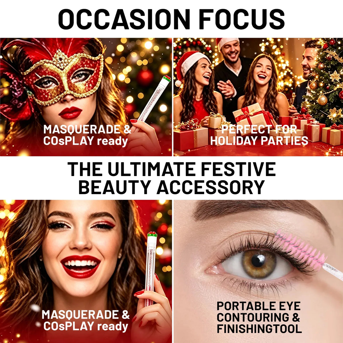 60Pcs Christmas Eyelash Brush with Tube Replaceable Mascara Wand Spoolie Dustproof Lash Tech Supplies Reusable Eyebrow Xmas Gift