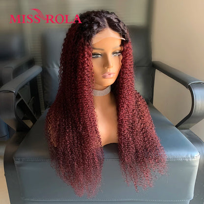 Miss Rola Brazilian Human Hair Curly Wigs 180% Density 4x4 Lace Closure Wig Kinky Curly Hair Wig Remy Pre Plucked With Baby Hair