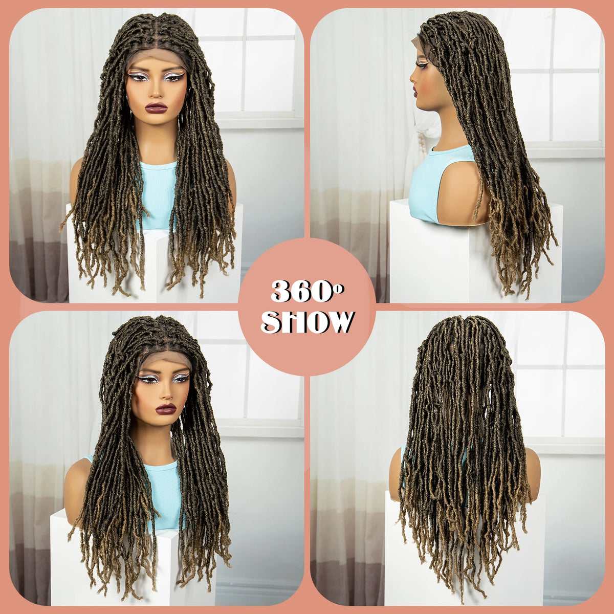 24Inch Full Lace Locs Braided Wigs with Baby Hair Lace Frontal Synthetic Braids Wigs for Black Women Natural HD Lace Braids Wigs