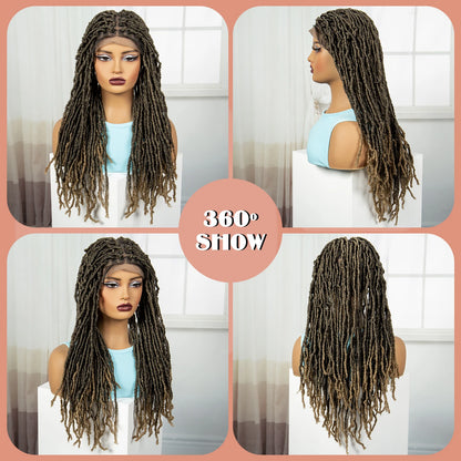 24Inch Full Lace Locs Braided Wigs with Baby Hair Lace Frontal Synthetic Braids Wigs for Black Women Natural HD Lace Braids Wigs
