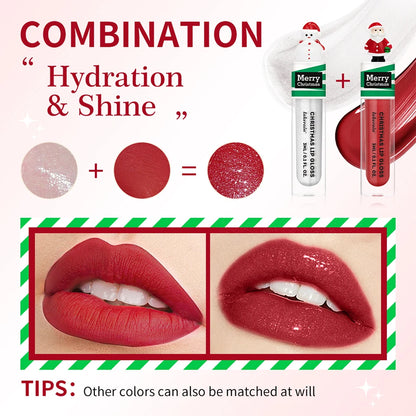 Christmas Lip Gloss Set Waterproof Long-Lasting Moisturizing Lip Skincare Lip Glaze Set Ideal Festive Holiday Christmas Gift