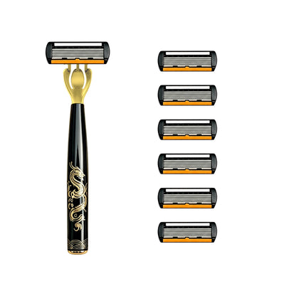 Men's Manual Safety Razor Set, Featuring 6-Layer Stainless Steel Blades and an Aloe vera Lubricating Strip | Perfect as a Gift.