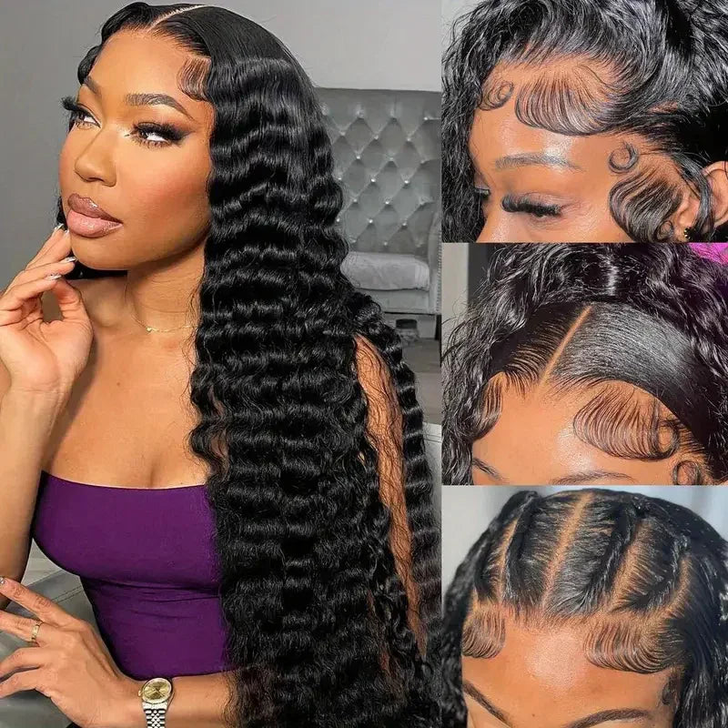 Brazilian Hair 13x4 HD Lace Frontal Wig Deep Wave Curly Remy Human Hair Deep Water Wave 4x4 Lace Front Wig Natural Color