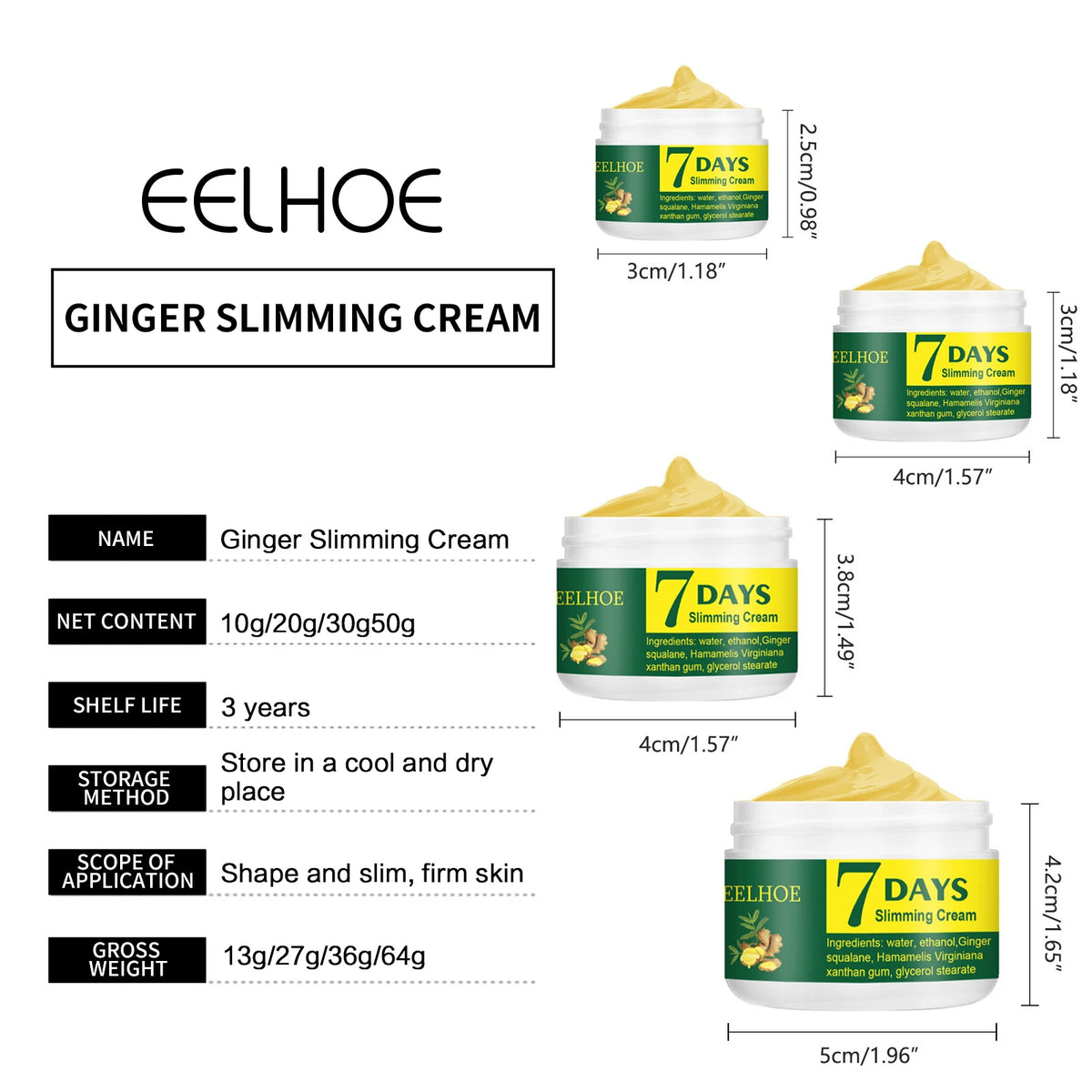 EELHOE 7 Day Ginger Slimming Cream Firming Body Thigh Belly Skin Anti Cellulite Strengthening Nourishing Slimming Massage Cream