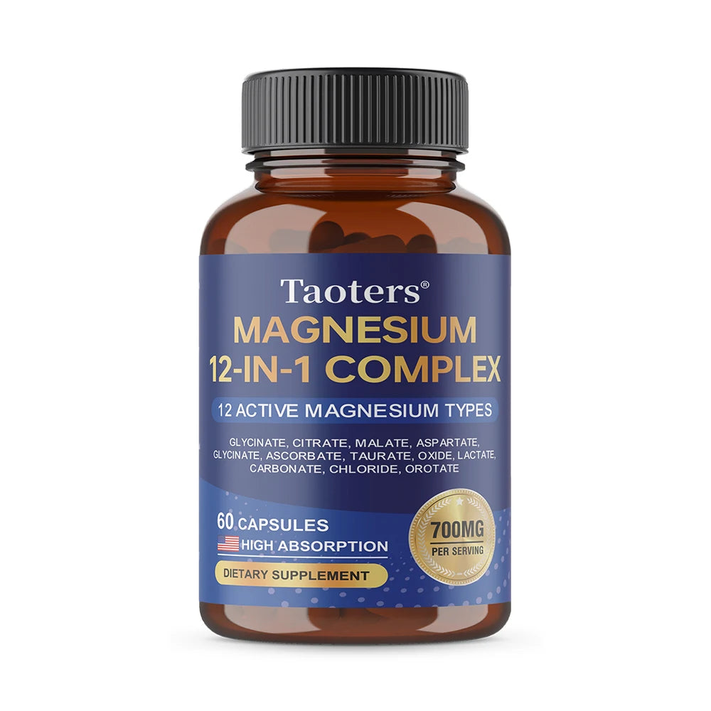 Magnesium Capsules for Adults, with Glycinate Citrate Taurate, Support Bone Density, Sleep Quality and Anxiety Relief