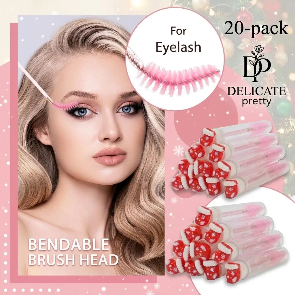 20Pcs Christmas Mascara Wand Eyelash Brushe Spoolies Eye Lash Extension Tool Makeup Accessories Xmas Gift for Women Random Style
