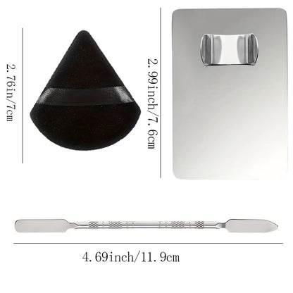 Stainless Steel Makeup Mixer Nail Art Polish Mixing Plate Foundation Eyeshadow Mixer Palette with Spatula Rod Beauty Tools