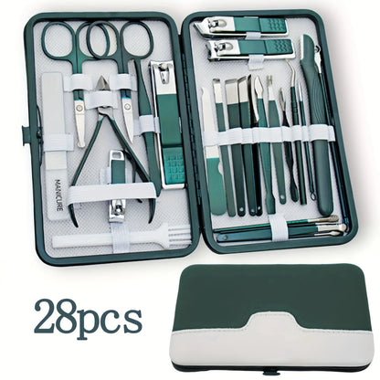 28Pcs New Stainless Steel Nail Clipper Set Grooming Tool Set With Portable Case Manicure Art Tool Nails Cut