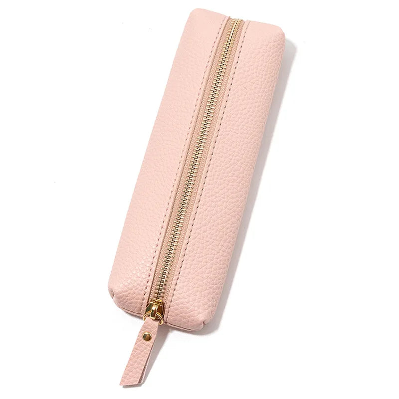 Travel Luxury PU Leather Engrave Name Cosmetic Bag Zipper Fashion Small Make Up Bag Business Pen Pouch Versatile Storage Bags