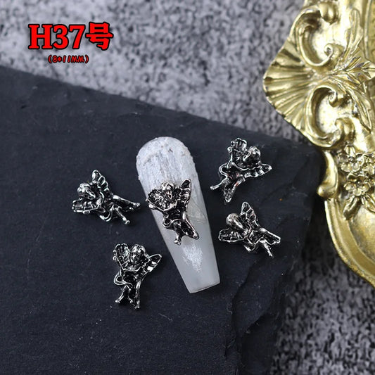 20PCS Antique Silver Skull Nail Art Charms Supplies RetroHalloween Nails Decoration Accessories Manicure Decor Design Materials