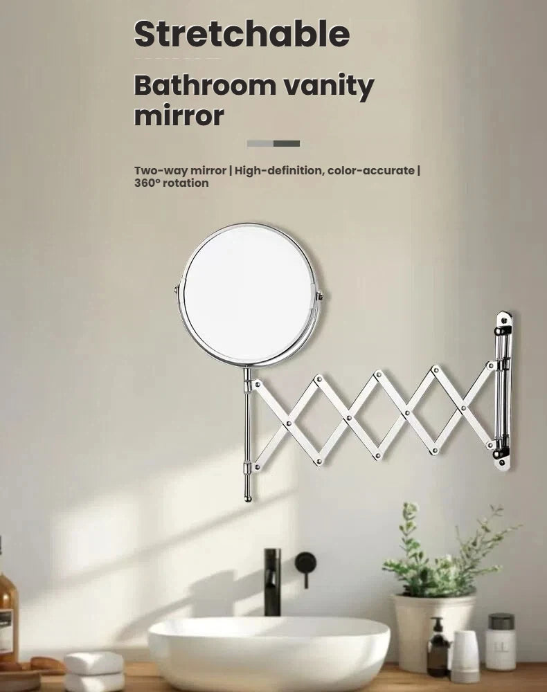 Stretchable Portable Hotel Bathroom Magnifying Makeup Mirror, Telescopic Folding Mirror, Self-Hanging Wall-Attached Double-Sided