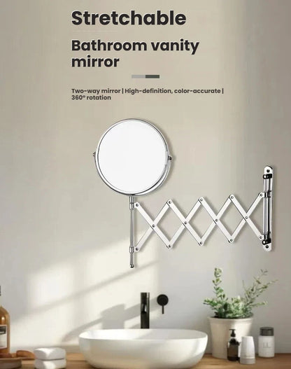 Stretchable Portable Hotel Bathroom Magnifying Makeup Mirror, Telescopic Folding Mirror, Self-Hanging Wall-Attached Double-Sided