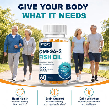 Omega 3 Fish Oil Gummies Support Brain & Nervous System Health, Cardiovascular & Skin Health, Antioxidant & Anti-Inflammation