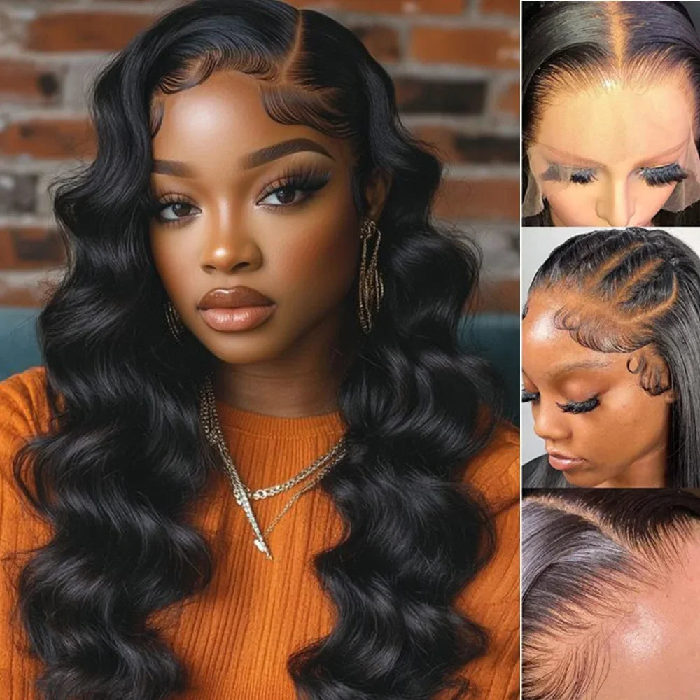 Chinese Body Wave 13x4 HD Transparent Lace Front Human Hair Wig Black 4x4 Lace Closure Wig 8-30 Inch Pre-Plucked Lace Hair Wig