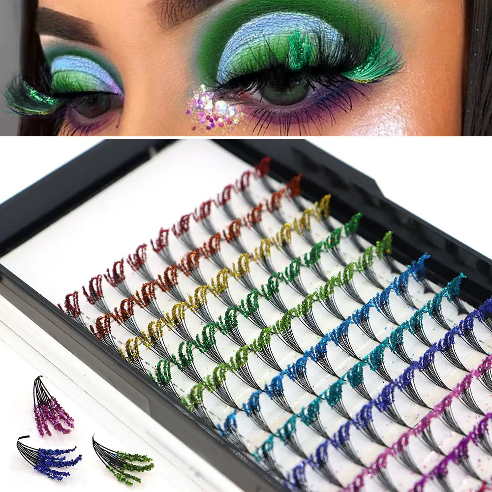 120-Piece Fluorescent/COLORFUL Shiny Dust Eyelashes Lightweight for Halloween Christmas Masquerade Parties Festive Shows