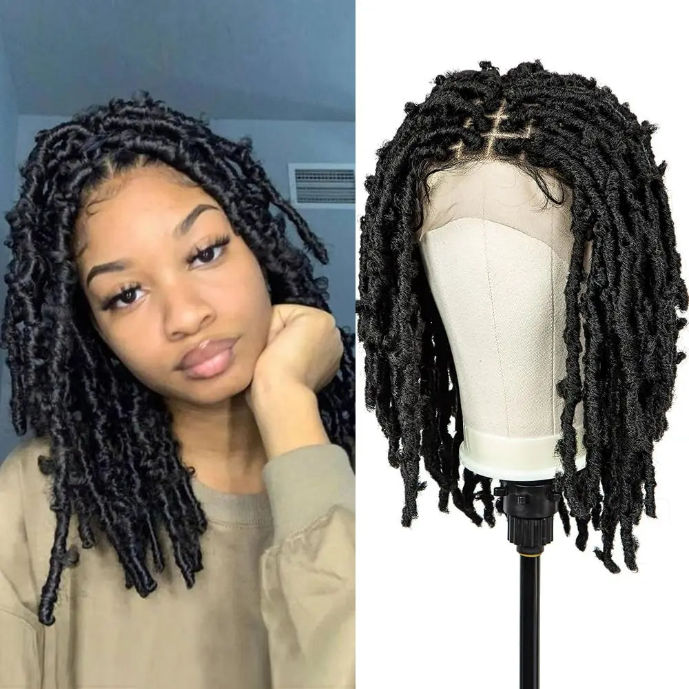 12 Inch Short Synthetic Boho Braided Wigs With Baby Hair Curly Lace Front Wigs for Black Women Box Braiding Wig Natural Looking