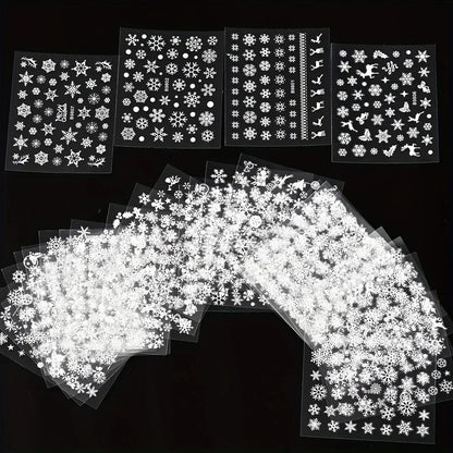 30pcs Sheets Winter 3D Nail Art Stickers Decals Nail Art Supplies for Women And s - Self-Adhesive Cartoon Snowflake Snowman
