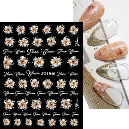 1pcs Sakura Flower 3D Nail Stickers White Cherry Blossom Nail Art Decals Spring Summer Adhesive Slider Decor Wedding Manicure