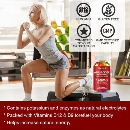 Apple Cider Vinegar Gummies 1200MG - Digestive Health Support Relieves Bloating and Constipation Burns Fat and Controls Weight