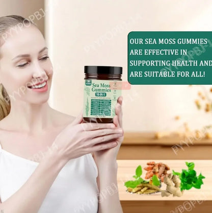Irish Sea Moss Gummies 1500mg Equivalent 16 in 1 Botanical Blend,Support Digestion&Mood,Antioxidant Protection,Apple Flavor,30Ct