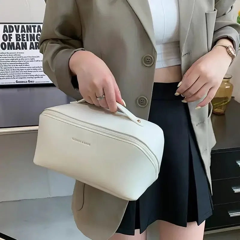 Travel Makeup Bag with Double Zipper Large Capacity Cosmetic Organizer with Handle, Portable Toiletry Storage for Women