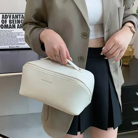 Travel Makeup Bag with Double Zipper Large Capacity Cosmetic Organizer with Handle, Portable Toiletry Storage for Women