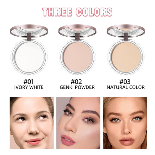 CACE Face Pressed Powder Oil Control Natural Foundation Powder Smooth Finish Concealer Setting Powder Make Up For Women 3 Colors