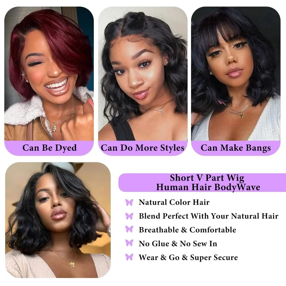 Bob Wigs Human Hair Body Wave 8-16in V Part Wigs for Black Women Upgrade U Part Human Hair Wig Glueless Lace Wigs Short Bob