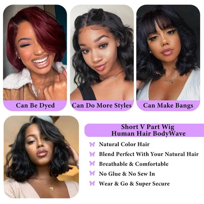Bob Wigs Human Hair Body Wave 8-16in V Part Wigs for Black Women Upgrade U Part Human Hair Wig Glueless Lace Wigs Short Bob