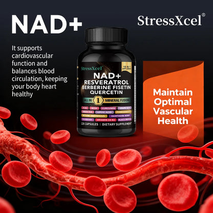 NAD+ Supplement with Resveratrol  & Quercetin - Boost NAD+ Levels, Energy & Anti-Aging Support - Vegan, 120 Softgels