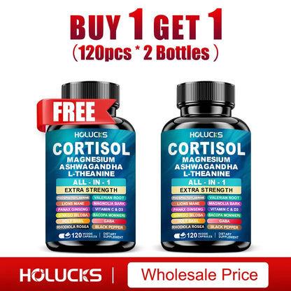 Buy 1 Get 1 Free! Premium Cortisol Capsules, Support Balances Hormones, Reduces Hot Flashes & Promotes Restful Sleep, Non-GMO