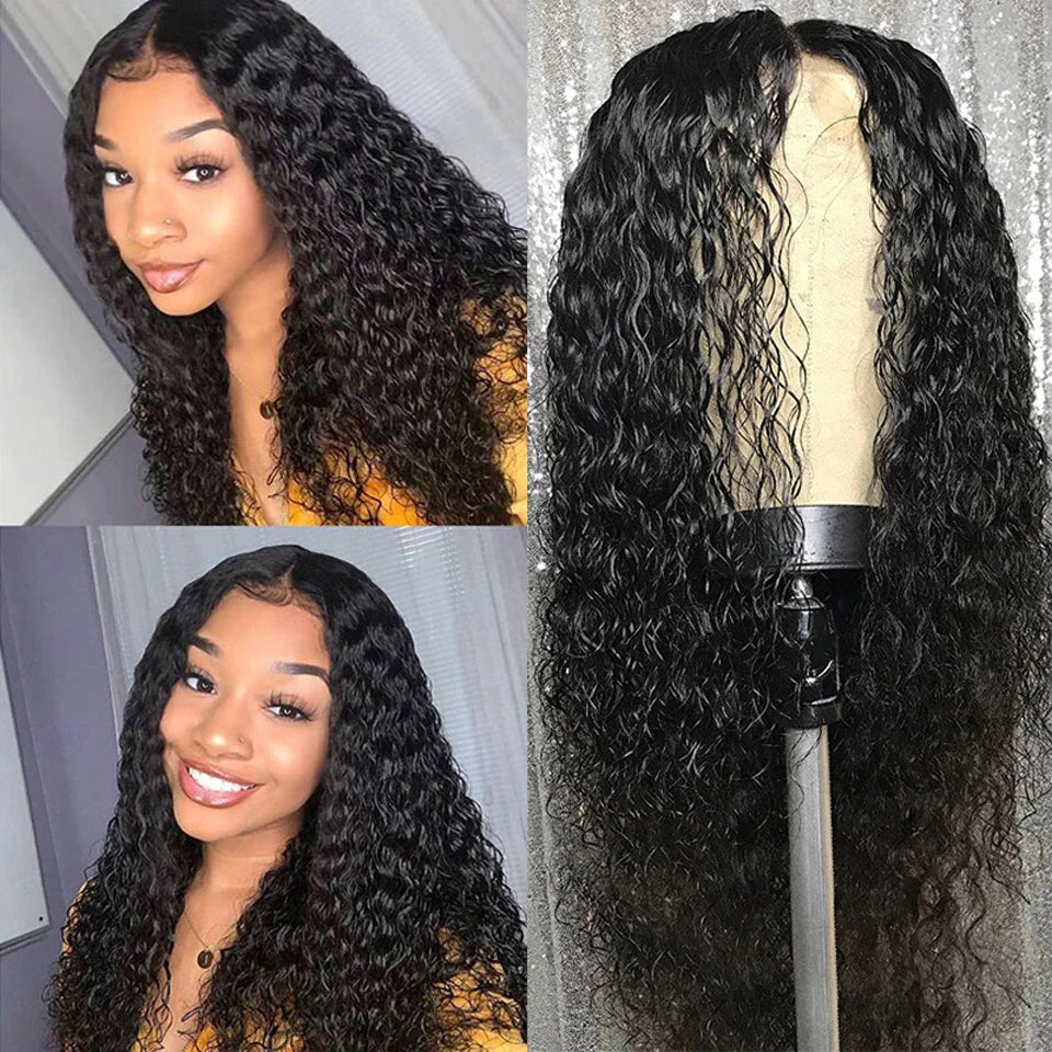 Peruvian Water Wave Human Hair Wigs 13x4 Transparent Lace Front Wig Pre Plucked Virgin Hair 4x4 Lace Closure Wig For Black Women