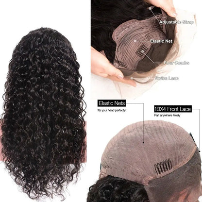 Peruvian Water Wave Human Hair Wigs 13x4 Transparent Lace Front Wig Pre Plucked Virgin Hair 4x4 Lace Closure Wig For Black Women