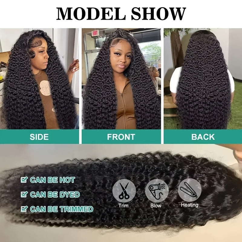 250% 13x6 HD Lace Front Wig Pre Plucked Pre Bleached Transparent Lace Frontal Wig with Baby Hair Deep Curly Wave Human Hair Wigs