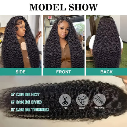 250% 13x6 HD Lace Front Wig Pre Plucked Pre Bleached Transparent Lace Frontal Wig with Baby Hair Deep Curly Wave Human Hair Wigs